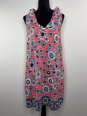 CROWN & IVY CORAL SLEEVELESS RUFFLE FLORAL DRESS SIZE LARGE